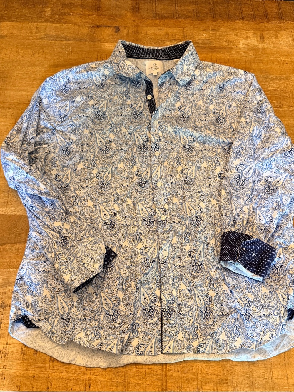 Con.Struct construct Men's Blue Paisley Button-down Shirt size XXL contrast cuff